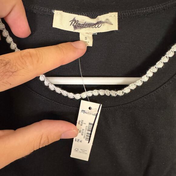 Madewell Sutro Muscle Tee WMNS S Side-Cinch Crew Neck Black Contrast Stitch Trim - Picture 5 of 8